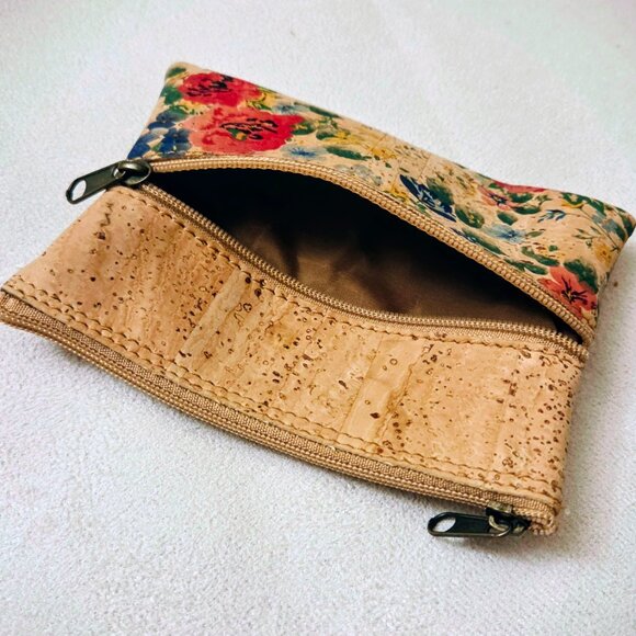 Portugal Natural Cork Small Coin or Lipstick Wallet Purse Fabric Lined Zipper - Picture 2 of 8